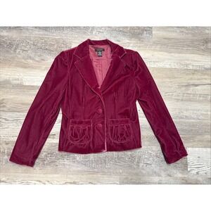 Vtg Y2K Dark Pink Velvet Velour Jacket Blazer Size Small Grunge Goth Pockets 90s
